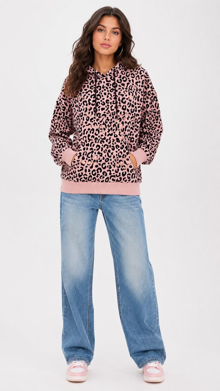 Von Dutch Leopard Print Hoodie Dirty Pink Womens Size Large Pullover Y2K NWT